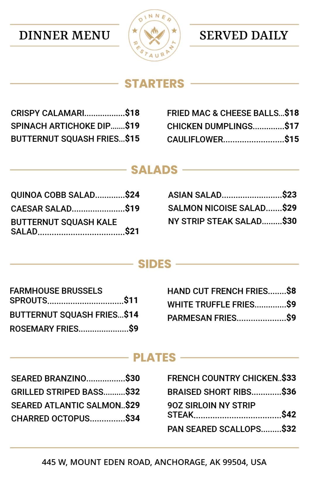 Savory Starters and Delicious Entrées for Every Appetite Dinner Menu Template