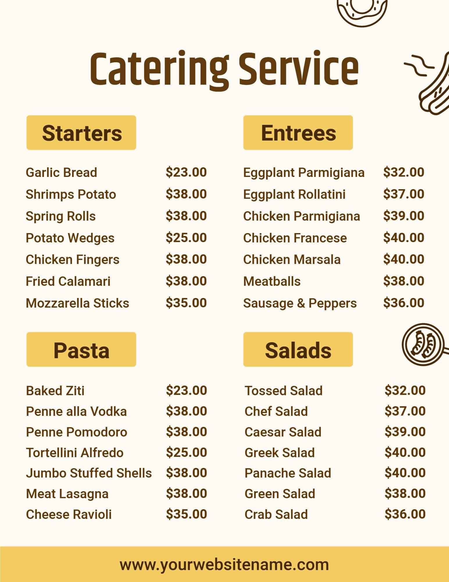 Savory Starters and Hearty Entrees for Your Catering Menu Template