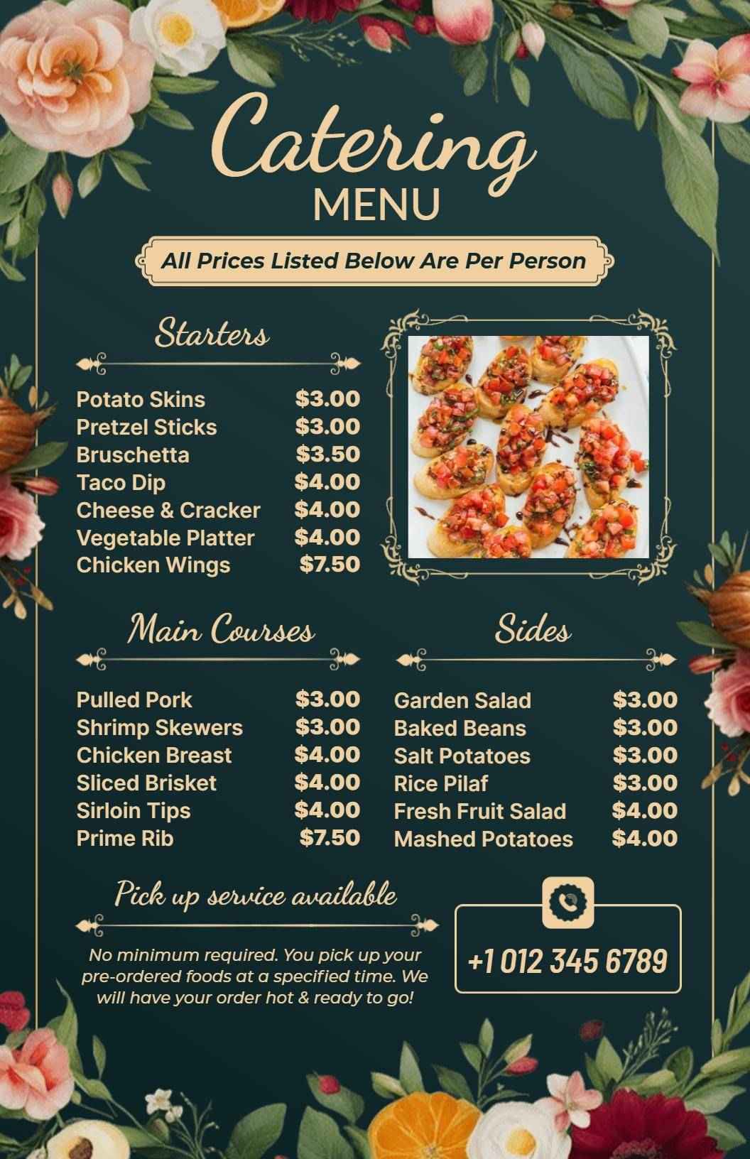 Savory Starters and Hearty Main Dishes Catering Menu Template
