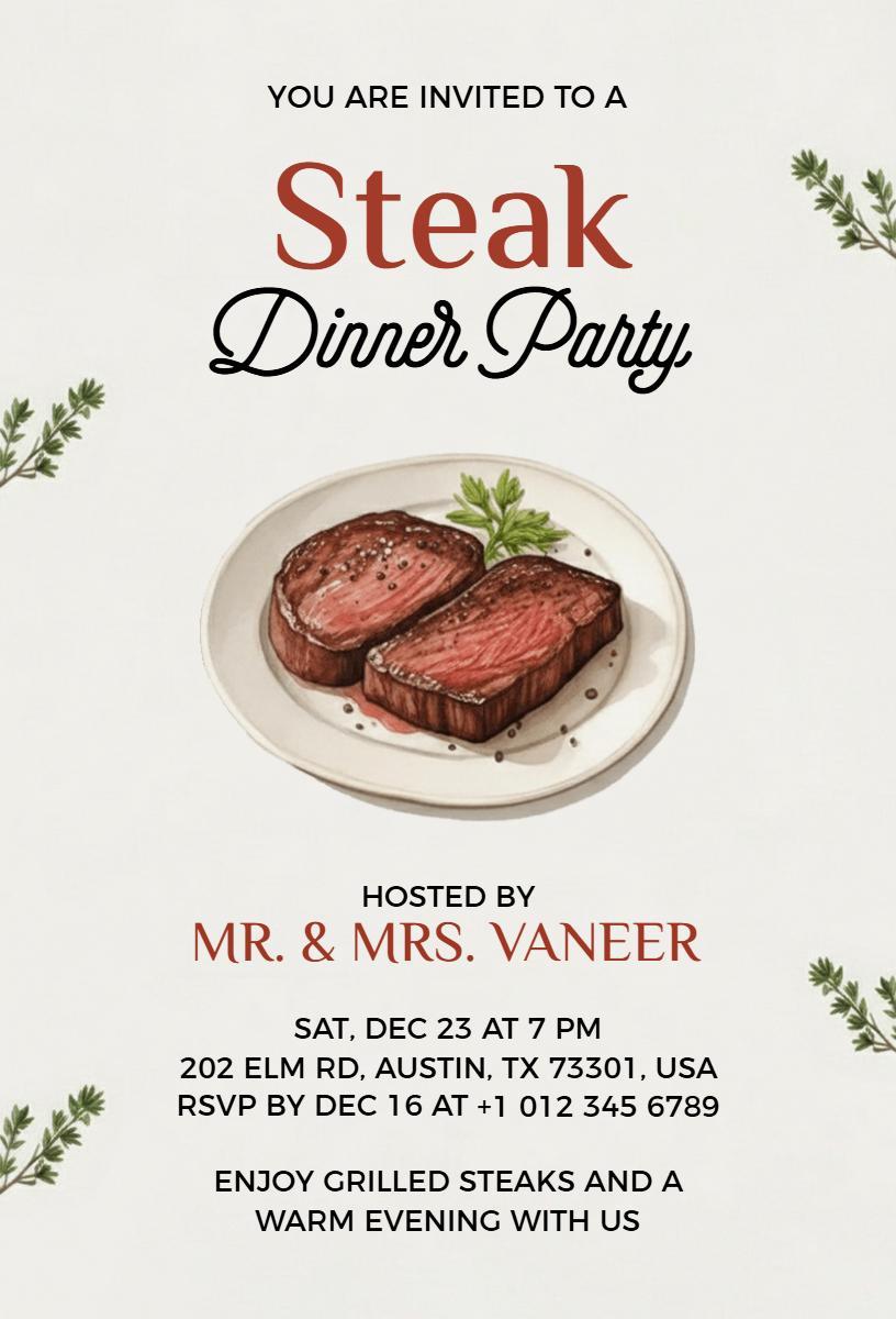 Savory Steak Culinary Delight Dinner Party Invitation Template
