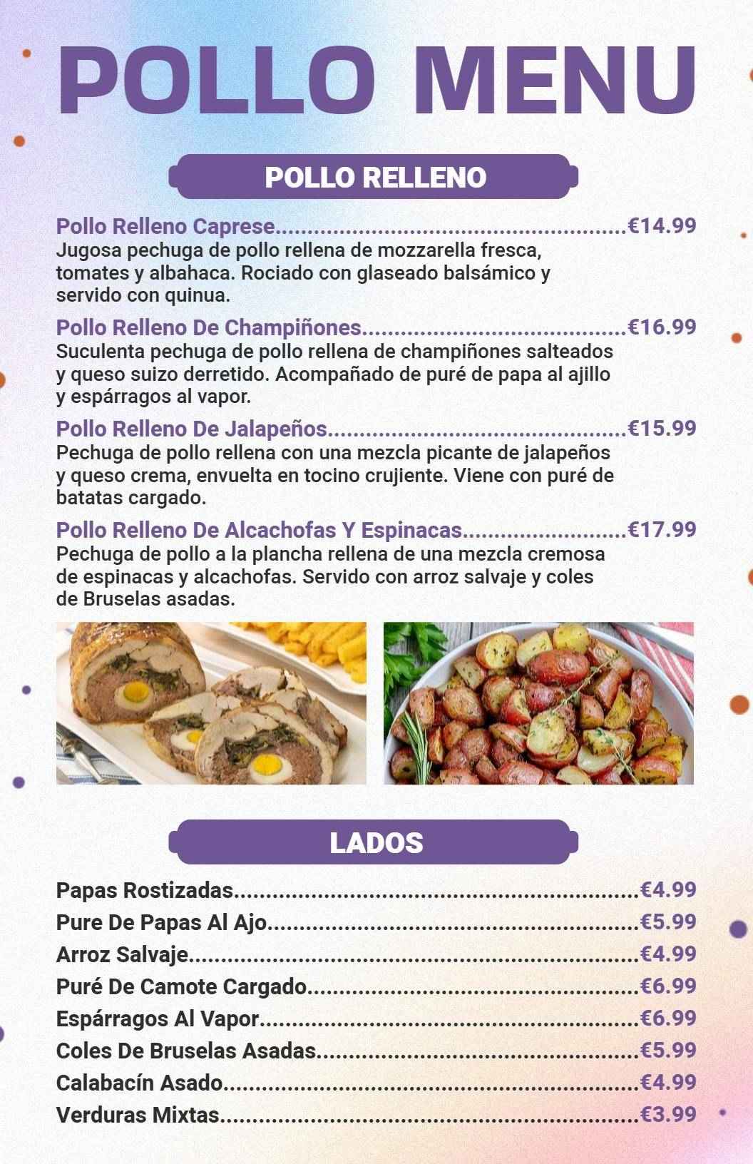 Savory Stuffed Chicken Options with Unique Fillings Chicken Menu Template
