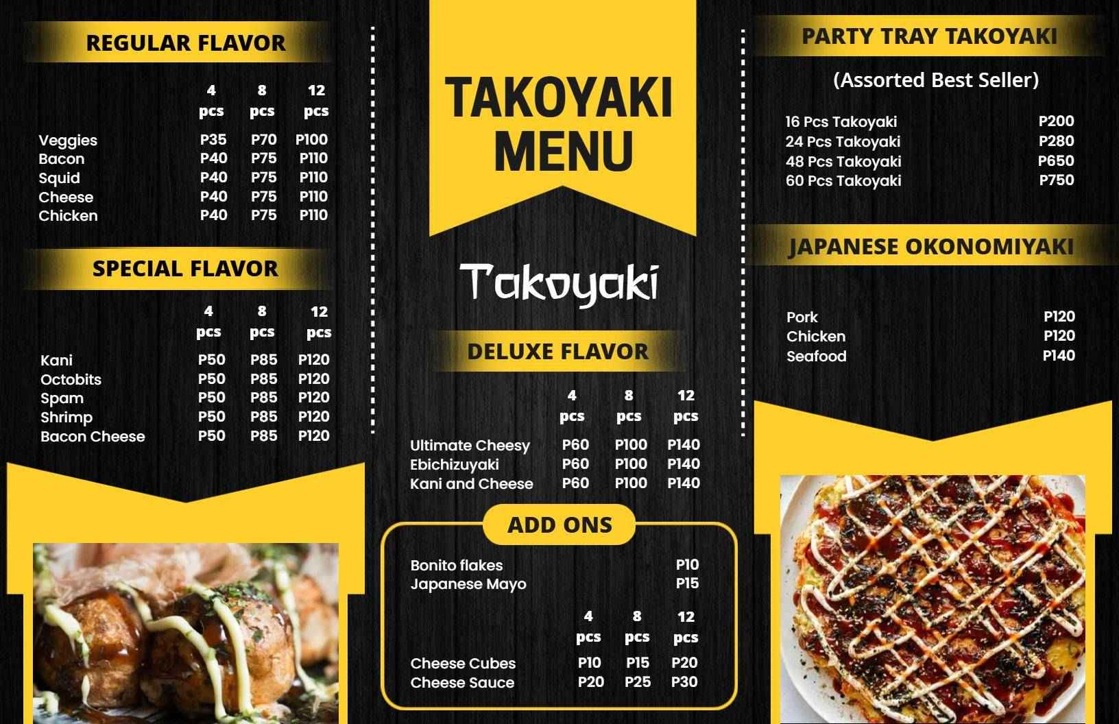 Savory Takoyaki and Noodle Delights Featuring Japanese Cuisine Menu Template
