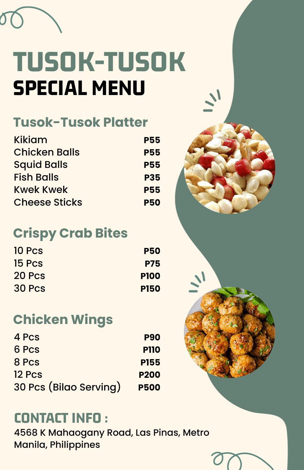 Savory Tusok-Tusok and Crispy Chicken Wings Special Menu Template