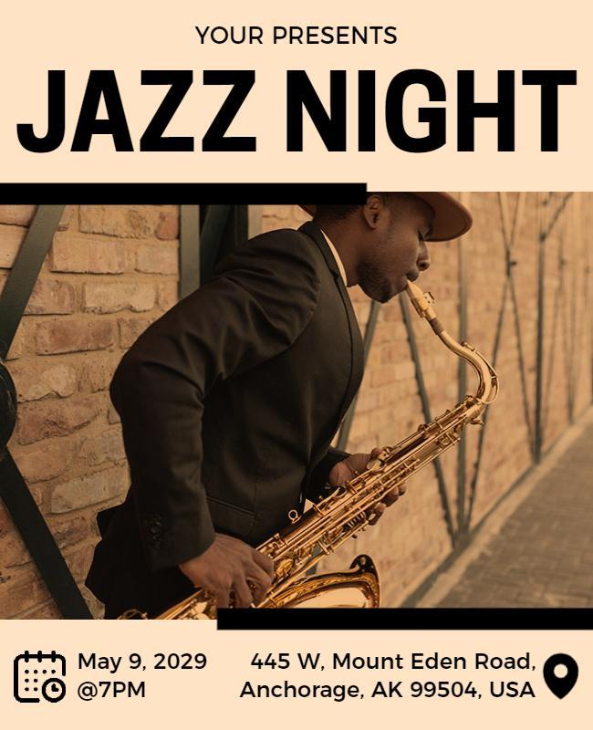 Classic Cream Jazz Night Music Event Flyer Template