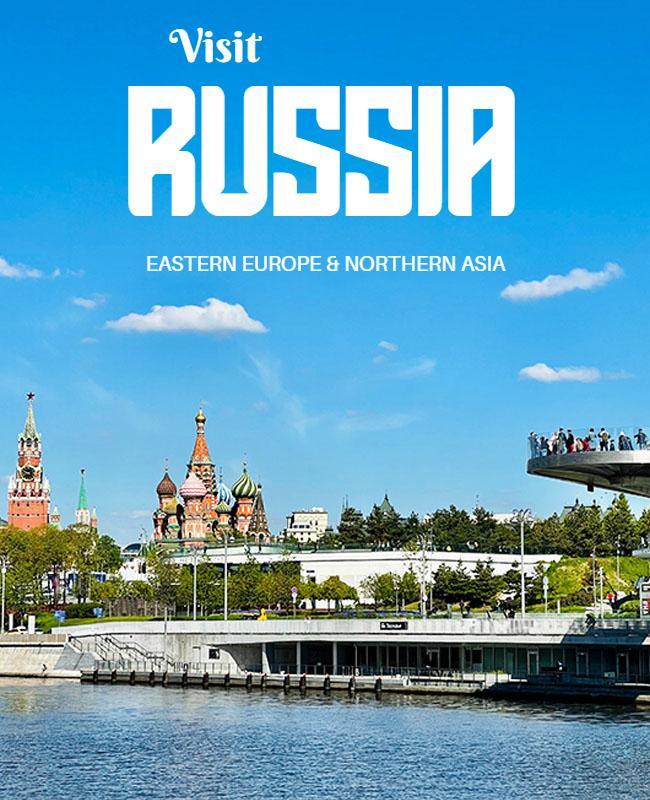 Scenic Blue Travel Invitation to Visit Russia Poster Template