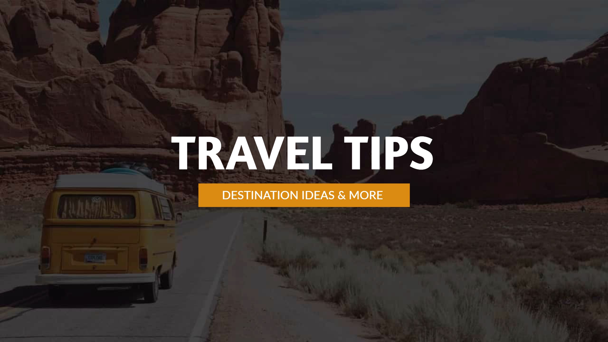 Scenic Desert Road Trip with Vibrant Yellow Van Travel Banner Template