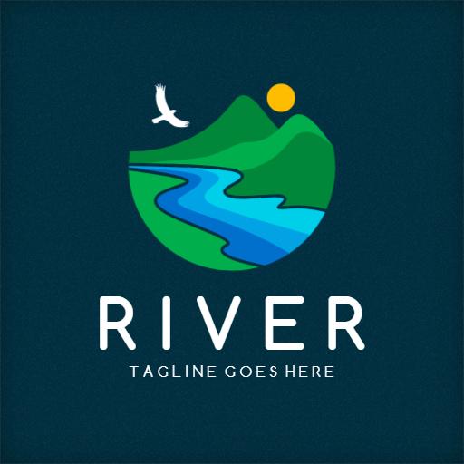 Scenic Mountain and Flowing River Design for Outdoor Adventure Logo Template