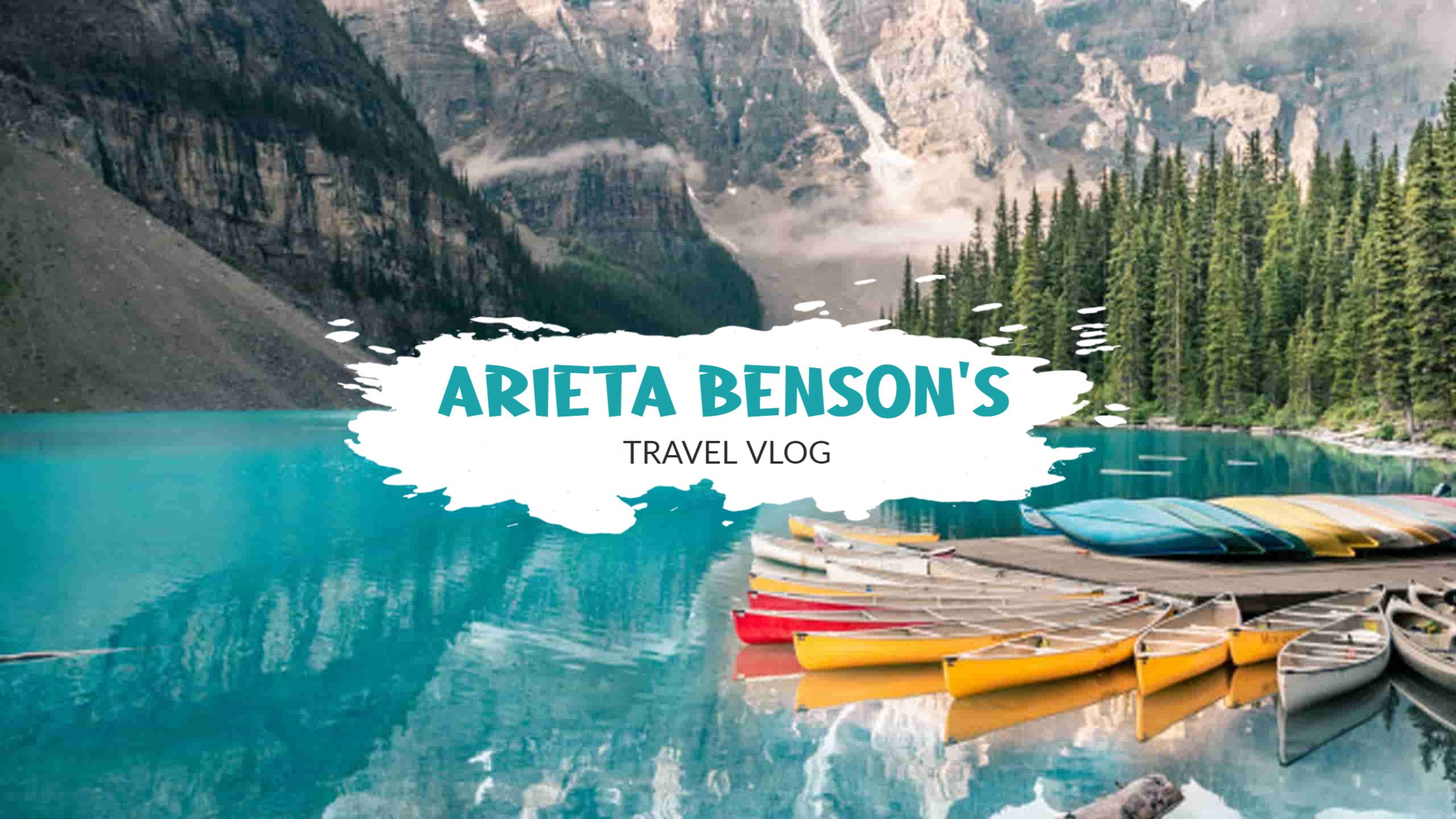 Scenic Mountain Lake with Colorful Canoes Travel Vlog Banner Template