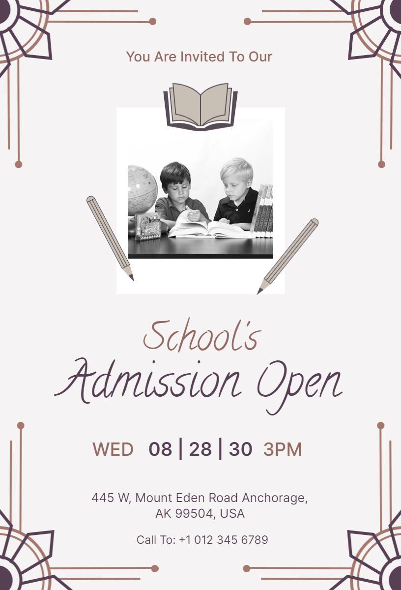 School Admission Open Enrollment Invitation Template