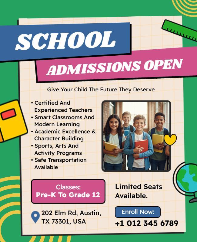 School Admissions Open Announcement Flyer Template