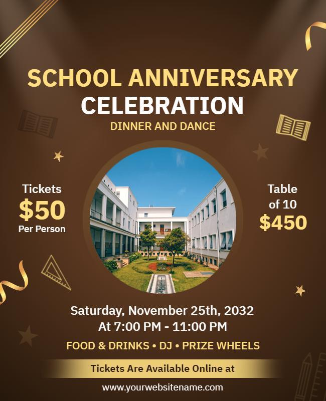 School Anniversary Dinner and Dance Celebration Flyer Template