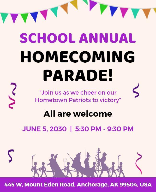 School Annual Homecoming Parade Invitation Flyer Template