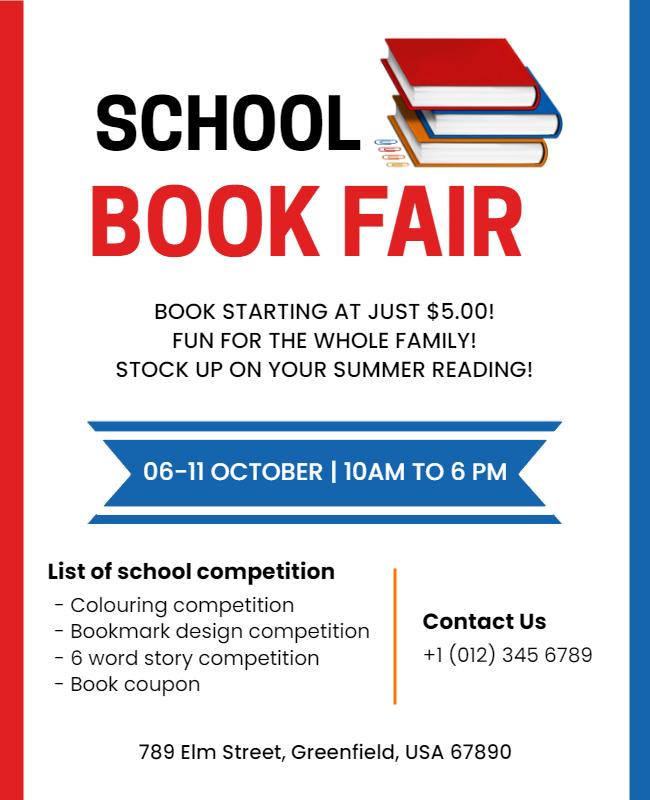 Colorful Educational School Book Fair Event Flyer Template