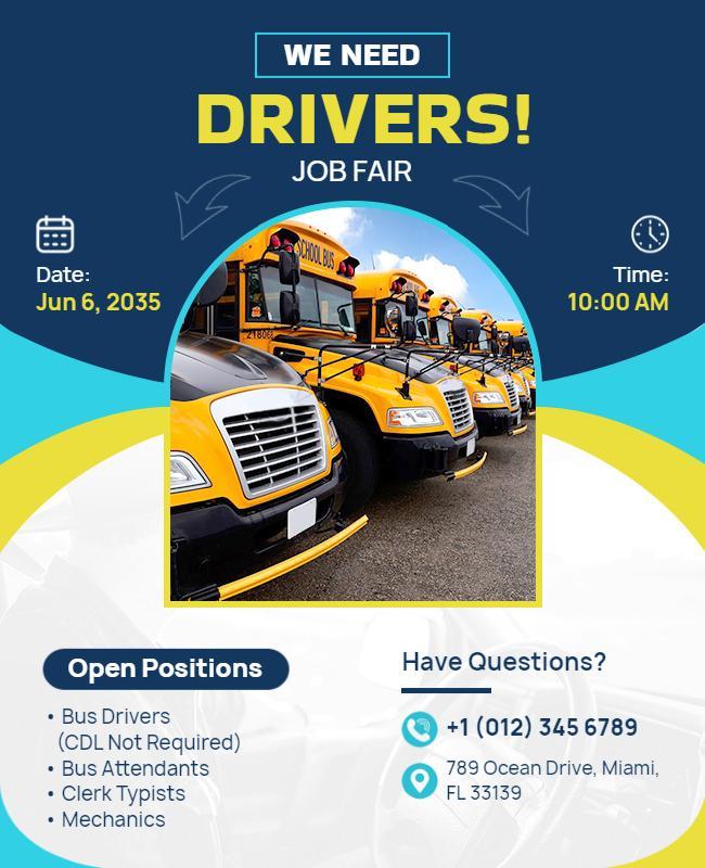 School Bus Drivers Job Fair Flyer Template