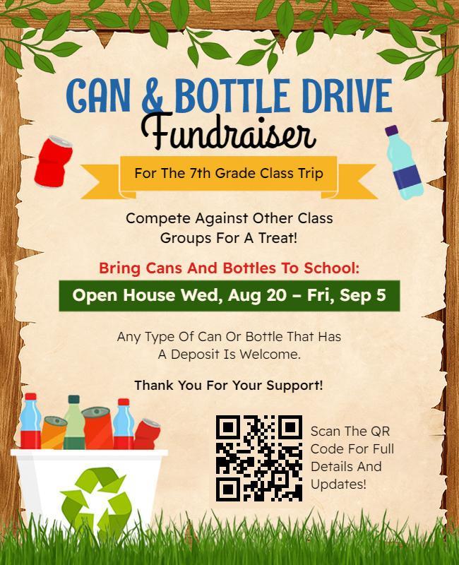 School Can and Bottle Drive Fundraiser Flyer Template