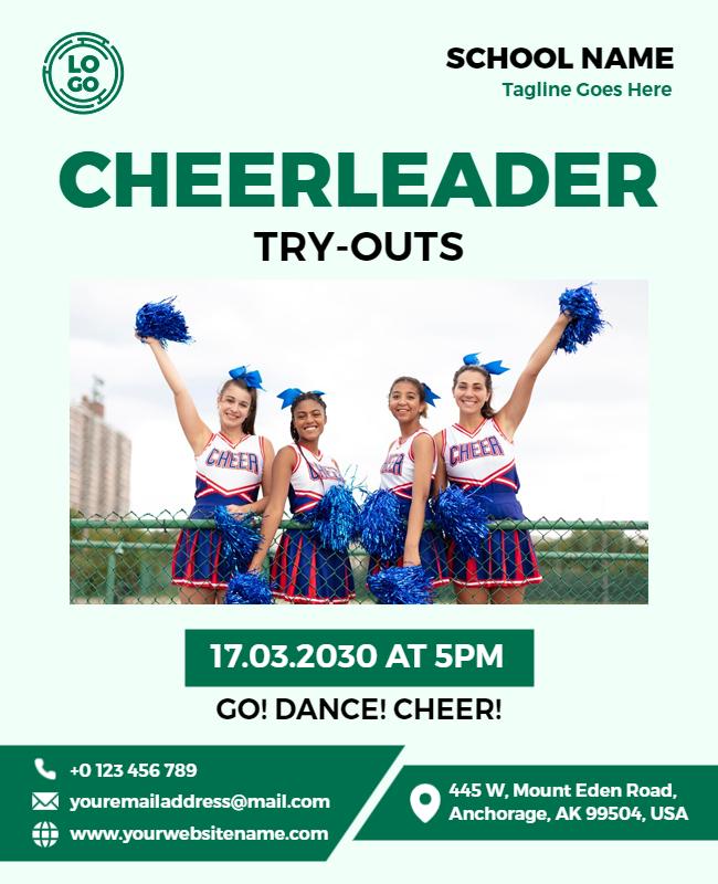 School Cheerleader Try Outs Announcement Flyer Template