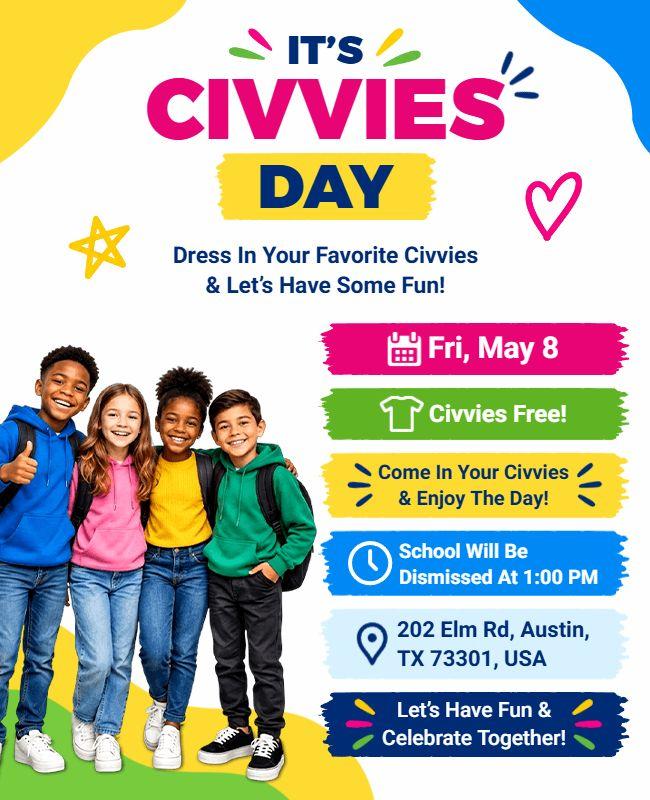 School Civvies Day Celebration Flyer Template