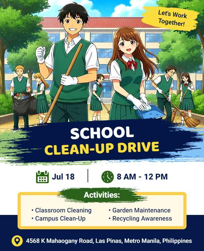 School Clean-up Drive Community Event Flyer Template