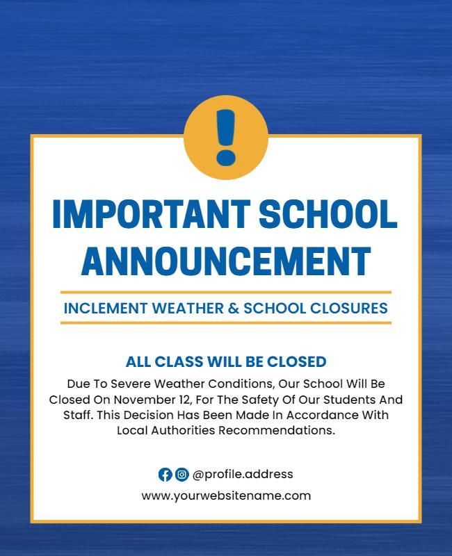 School Closure Announcement Due to Weather Flyer Template