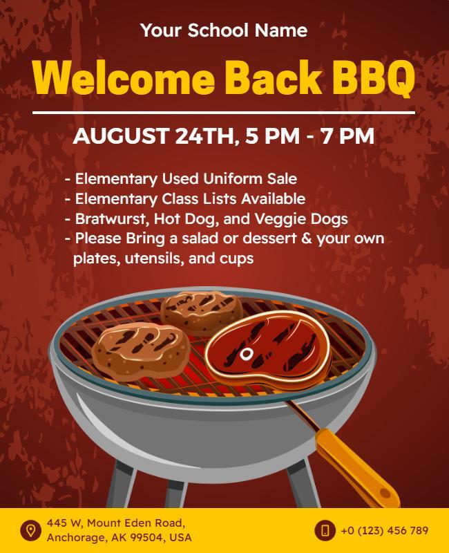 School Community Welcome Back Bbq Flyer Template