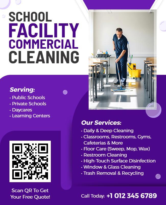 School Facility Commercial Cleaning Services Flyer Template