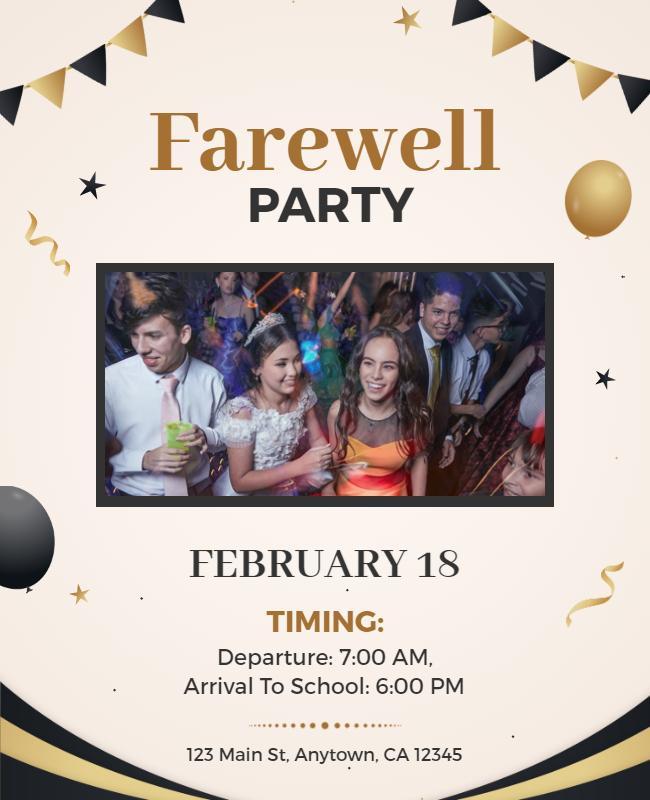 Elegant Black and Gold Farewell Party Invitation Flyer Template