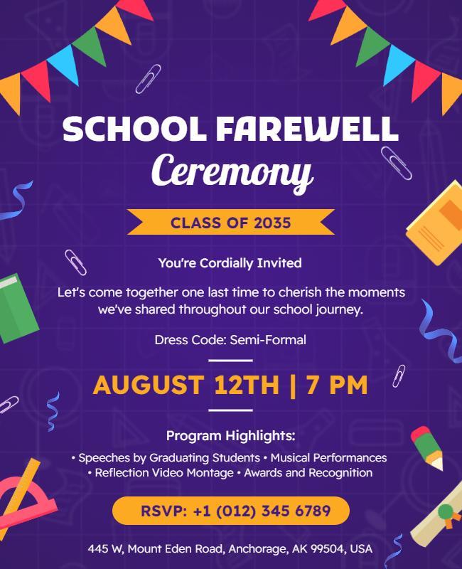 School Farewell Ceremony Celebration Flyer Template