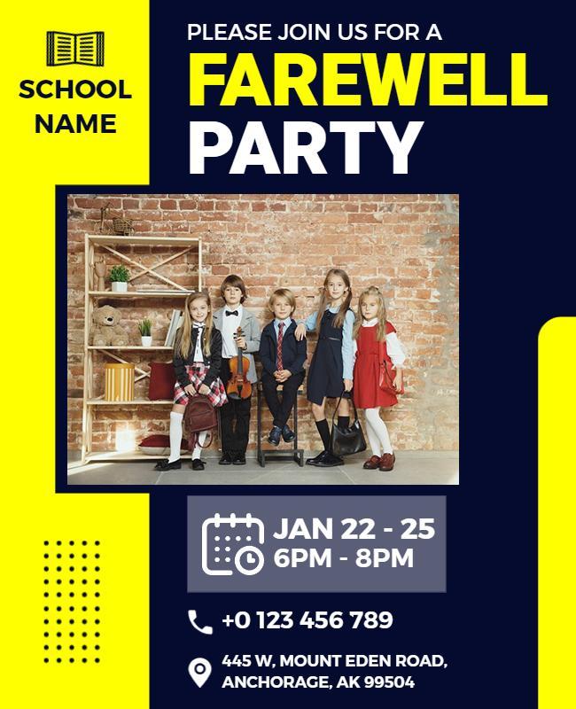 Bright Yellow Modern School Farewell Party Flyer Template