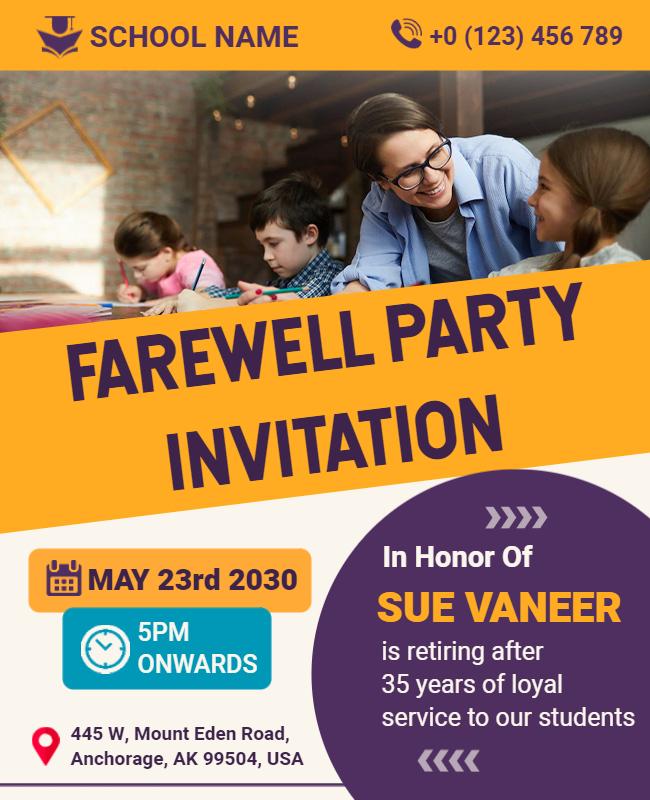 School Farewell Party Invitation Flyer Template