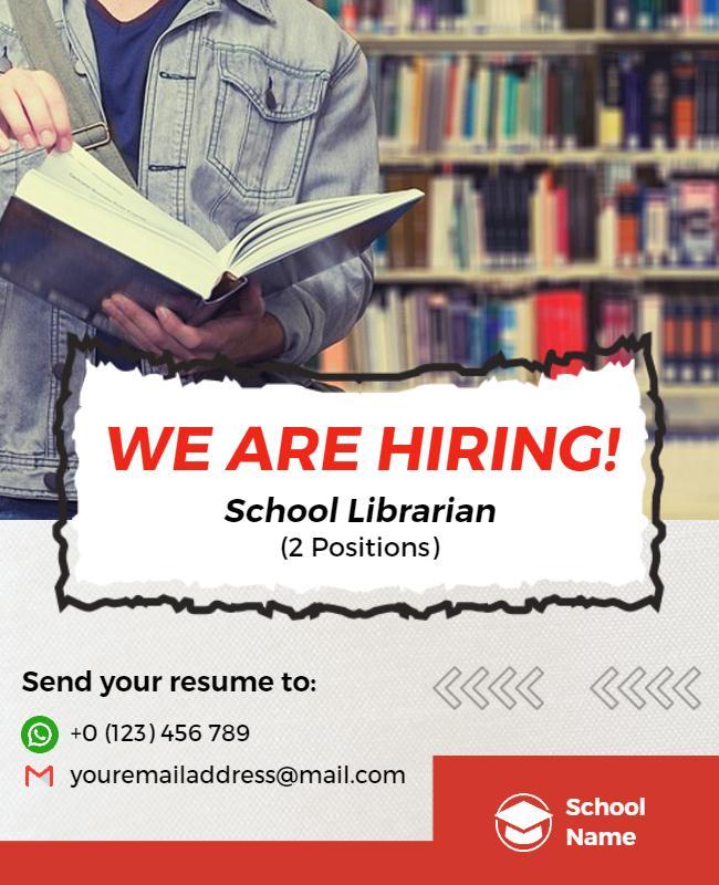 School Librarian Job Hiring Flyer Template