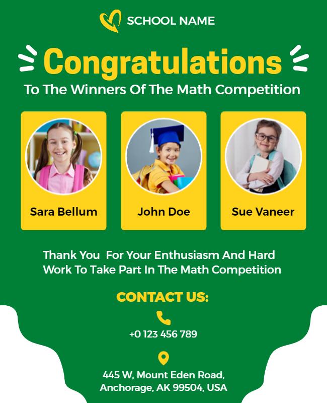 School Math Competition Winners Announcement Flyer Template