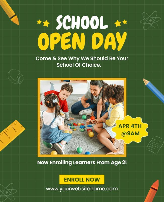 School Open Day Enrollment Invitation Flyer Template