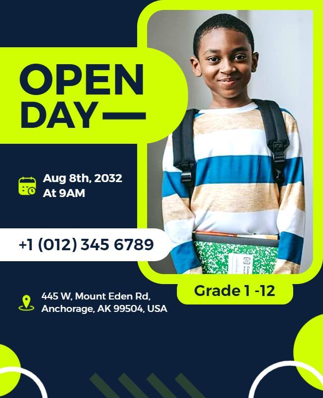 Bright Green Open Day School Enrollment Flyer Template