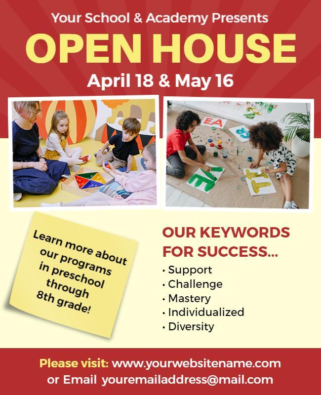 Bright Red Educational Open House Announcement Flyer Template