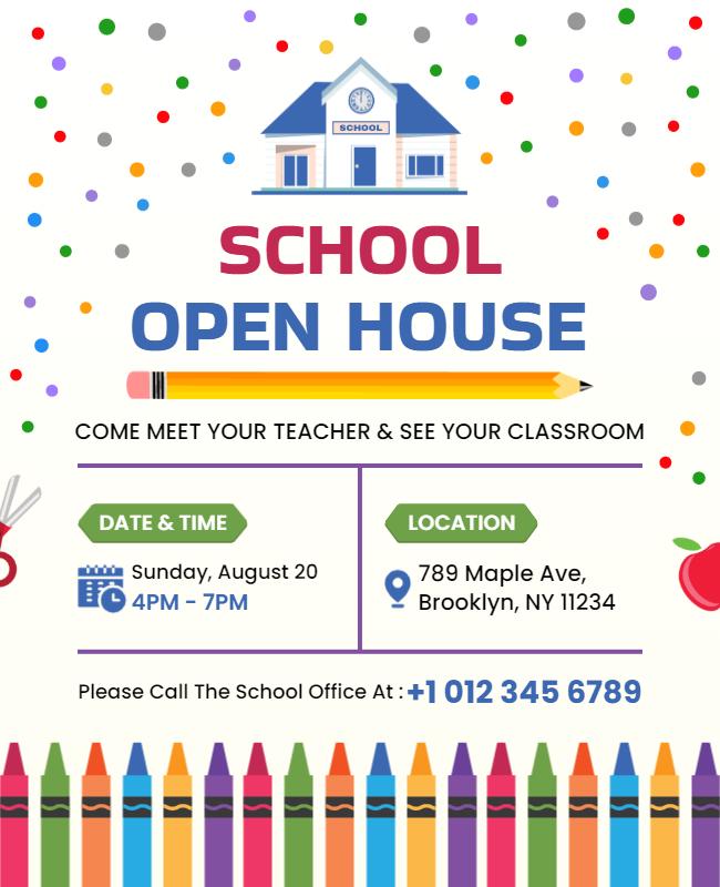 Colorful Crayon-Themed School Open House Flyer Template