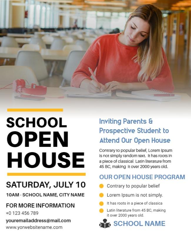 School Open House Invitation Flyer Template