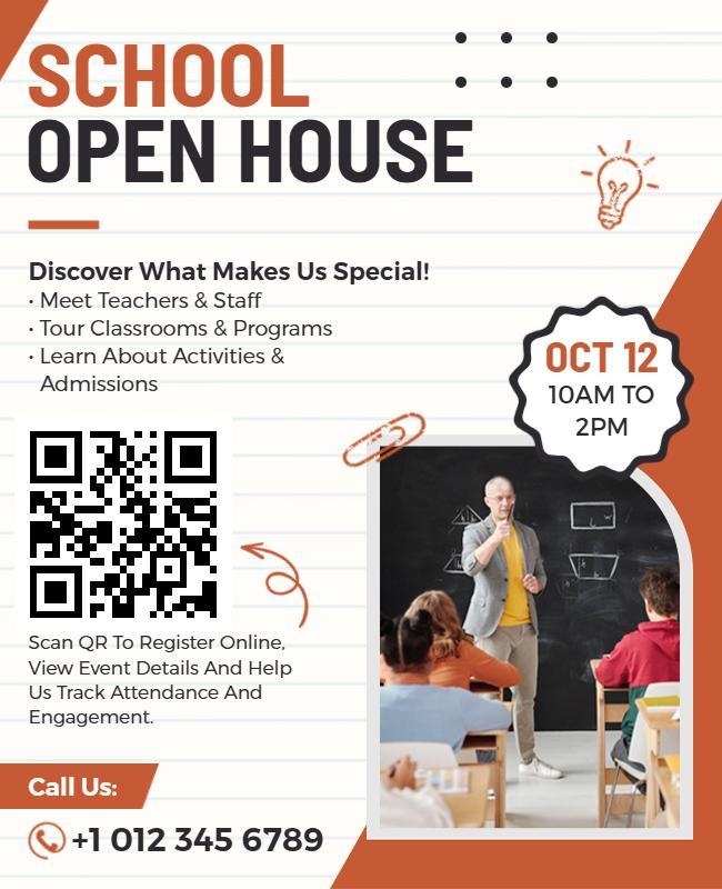 School Open House QR Code Event Flyer Template