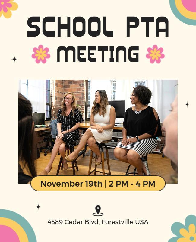 Charming Floral School PTA Meeting Informational Flyer Template