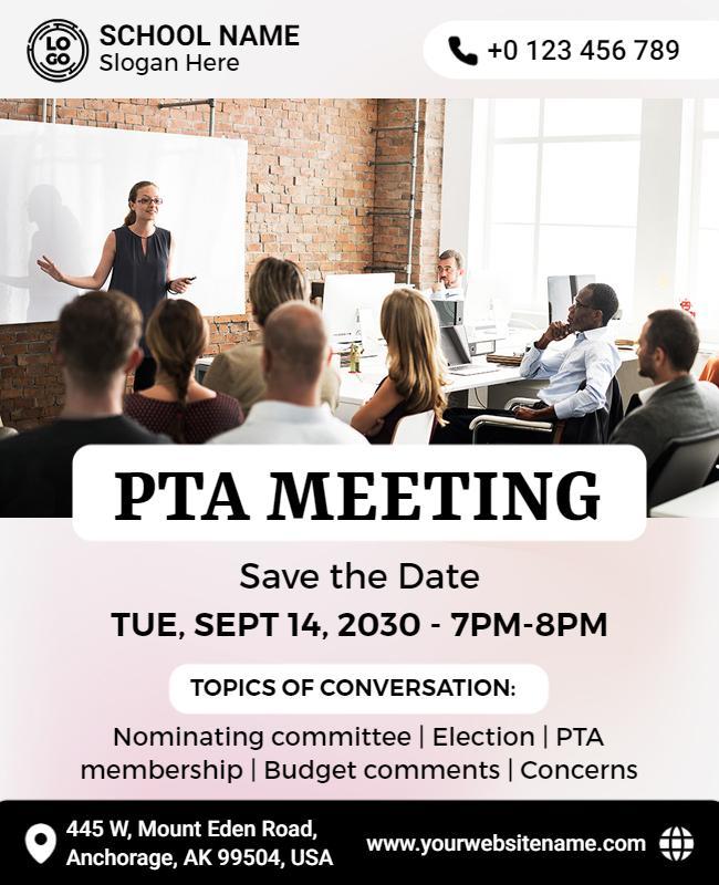 Professional Simplistic PTA Meeting Announcement Flyer Template