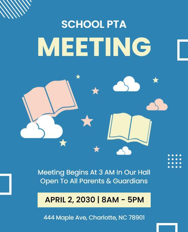 Playful Blue School PTA Meeting Information Flyer Template