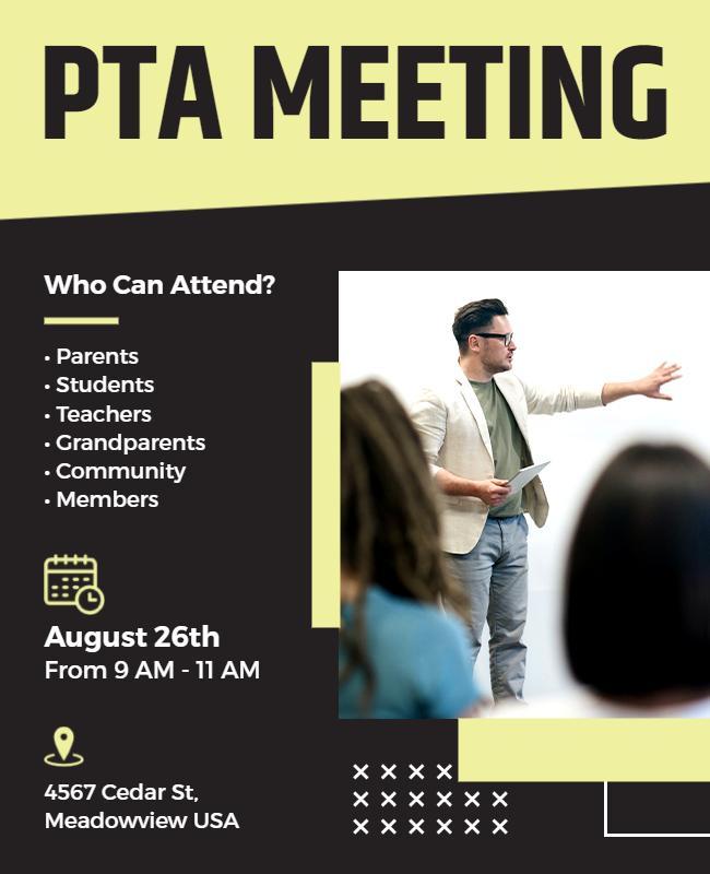 Modern Yellow PTA Meeting Invitation Flyer Template