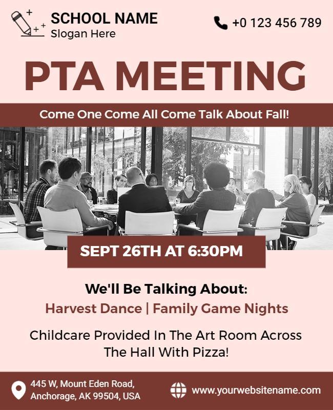 School Pta Meeting Event Announcement Flyer Template