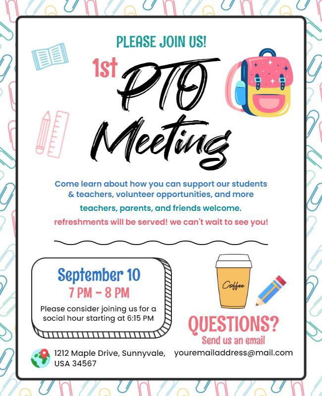 School Pto Meeting Invitation Flyer Template