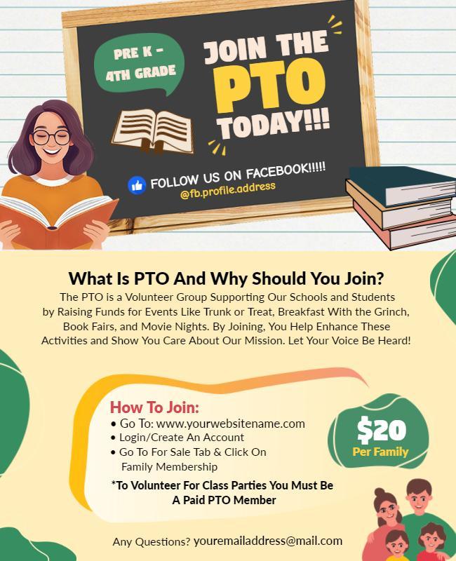 School Pto Membership Invitation Flyer Template