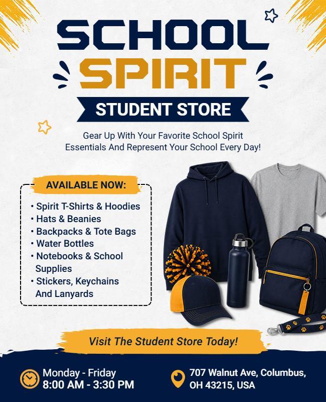 School Spirit Student Store Merchandise Flyer Template