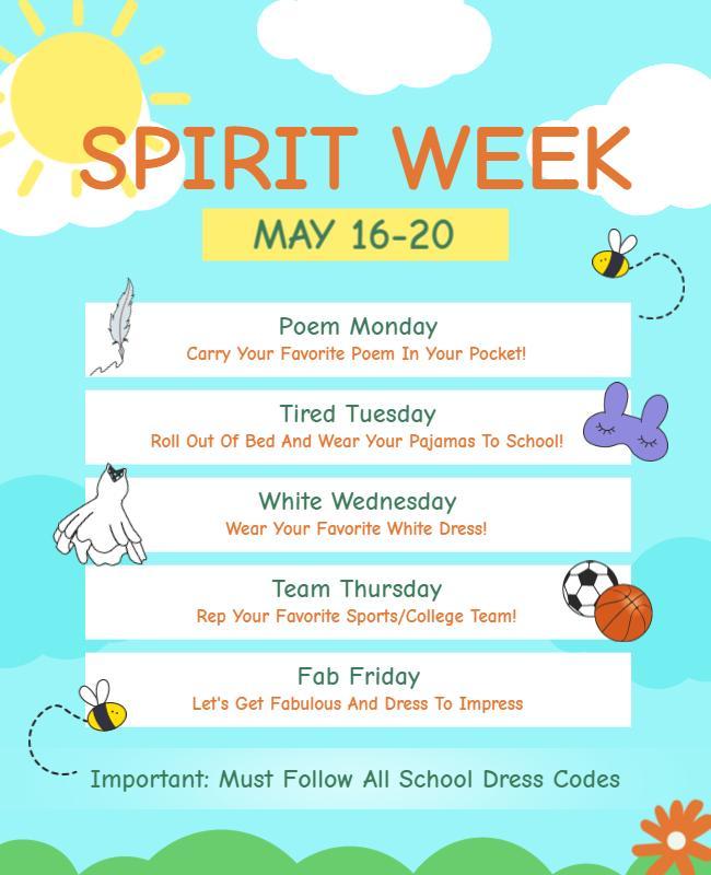 Colorful Playful Spirit Week School Event Flyer Template