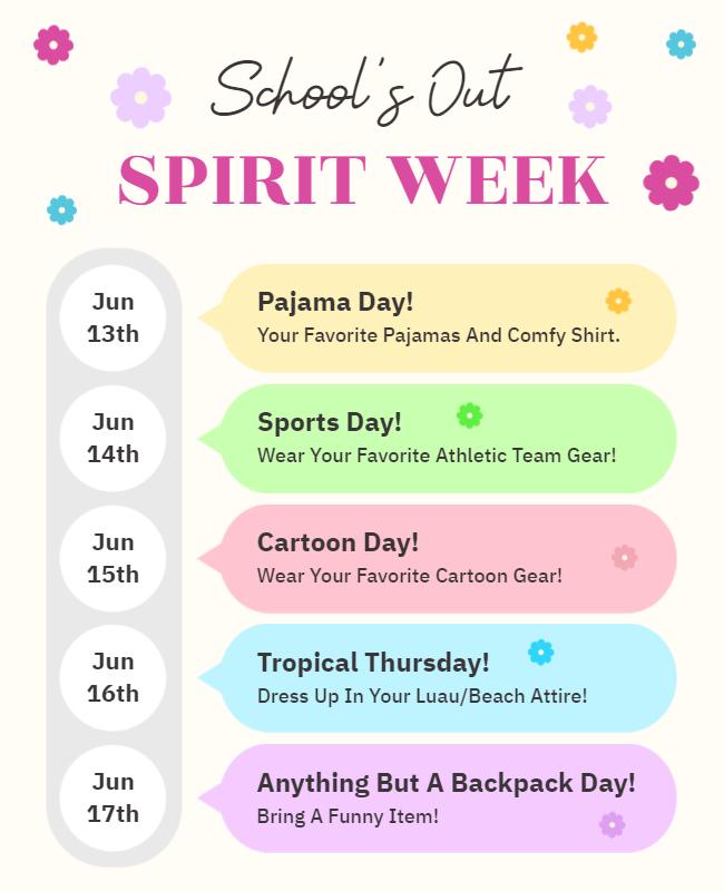 School Spirit Week Activities Flyer Template