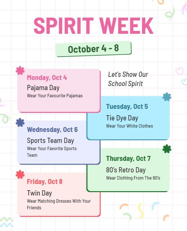 School Spirit Week Theme Days Flyer Template