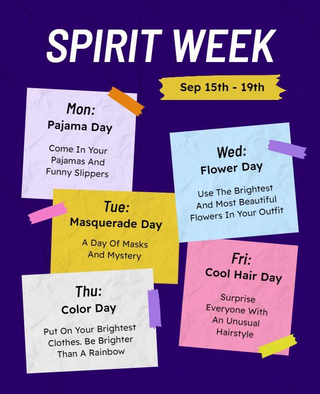 School Spirit Week Themed Events Flyer Template