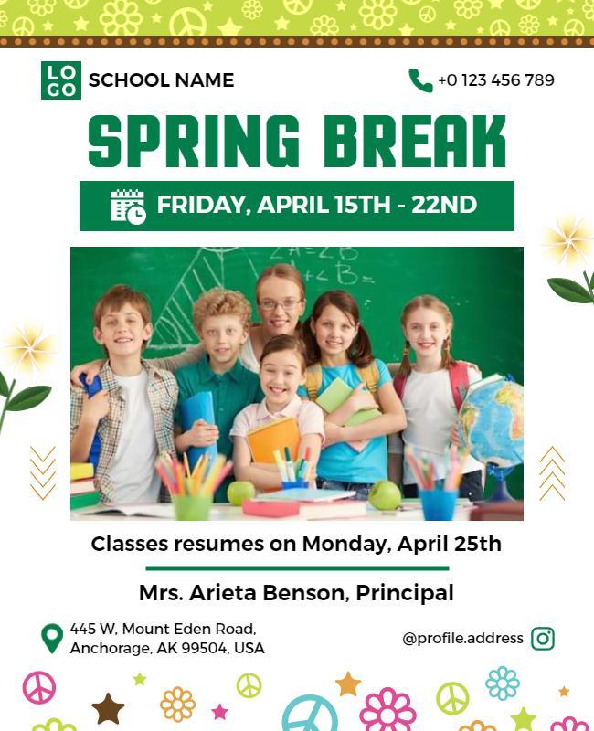 School Spring Break Announcement Flyer Template